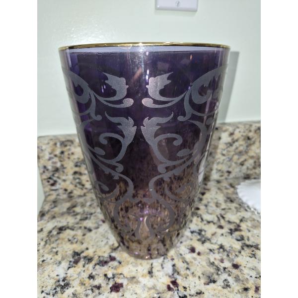 PICKUP IN NORTHFIELD - Art Glass Decorated Vase With Gold Rim 9.5" x 6.5" Excellent Cond - See Pics 