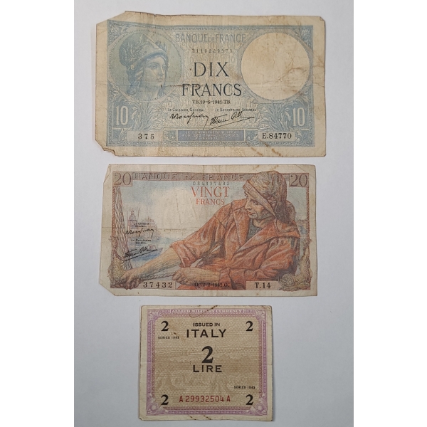 (3) Vintage European Banknotes - France & Italy