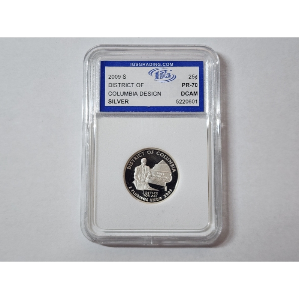 2009-S District of Columbia Design SILVER Quarter - IGS PR-70 DCAM