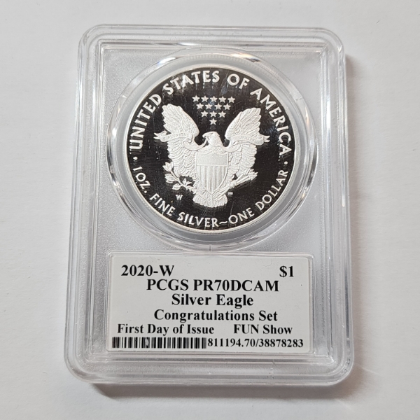 PCGS Graded PR70DCAM 2020-W American Silver Eagle - Cleveland Signed - FDOI - 1 oz .999 Fine Silver 