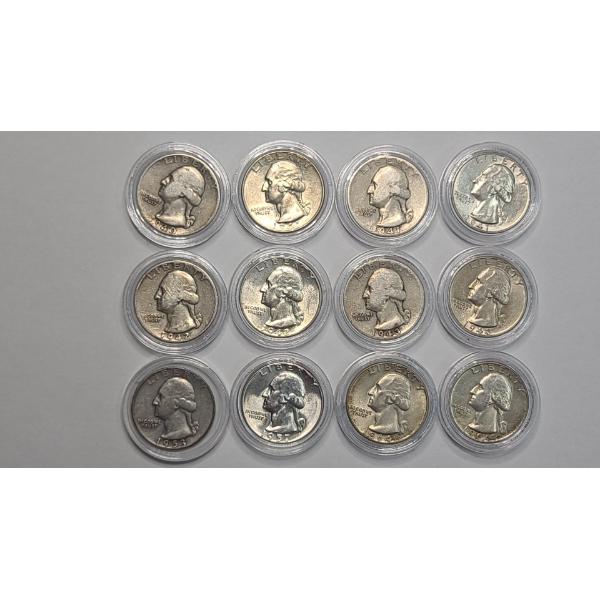 Assorted Years/Mint Marks Washington 90% Silver Quarters - Face Value: $3.00