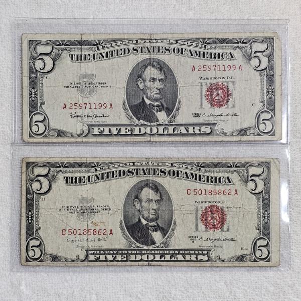 Series 1963 ($5) and Series 1953 B ($5) United States Notes FV: $10.00
