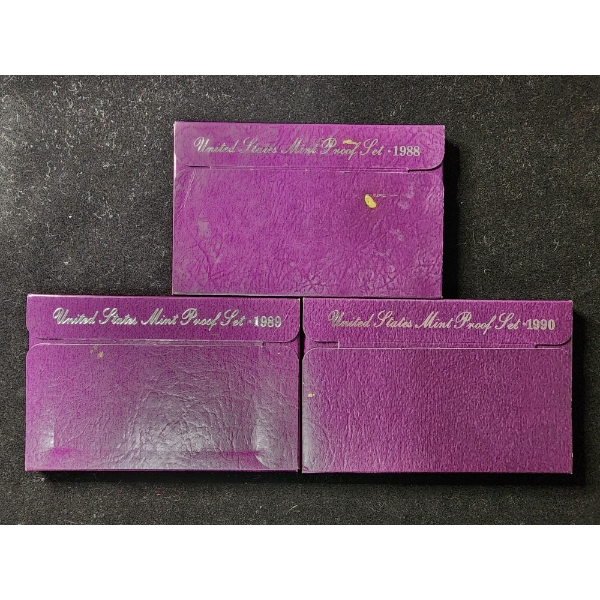Lot of Three United States Mint Proof Sets - 1988, 1989 & 1990 