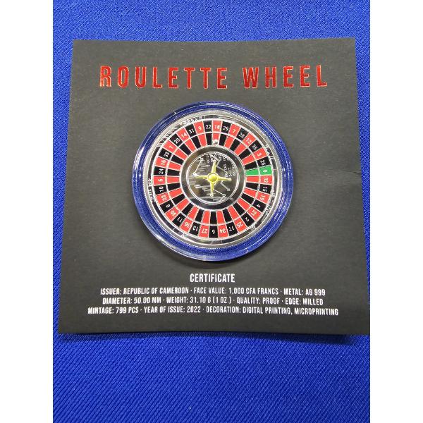 2022 Cameroon Roulette Wheel 1 oz Silver Colorized Proof Coin - Mint of Poland
