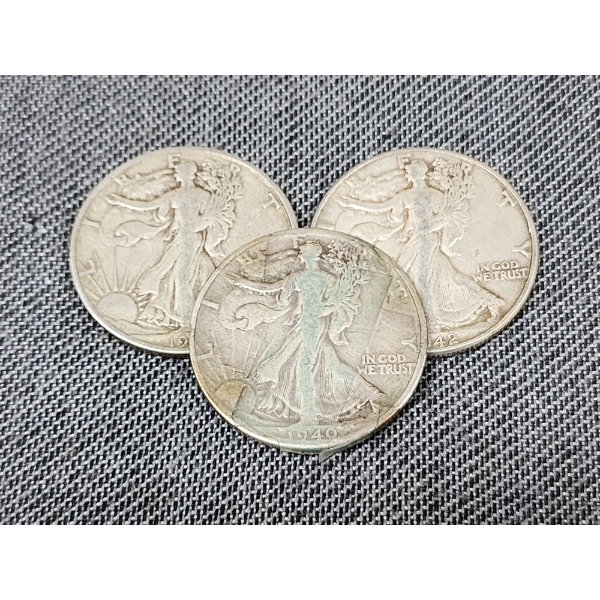 Three 90% Silver United States Walking Liberty Half Dollars ~ $1.50 Face Value