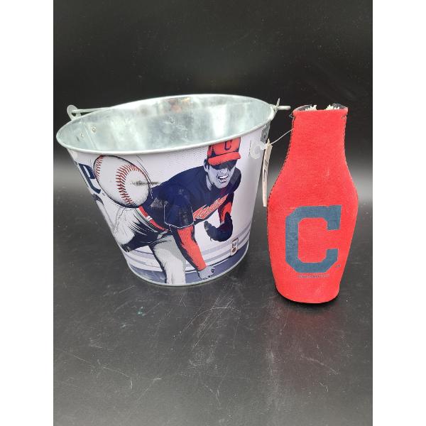 Cleveland Indians Beer Bucket & Koozie - Miller Lite Bucket