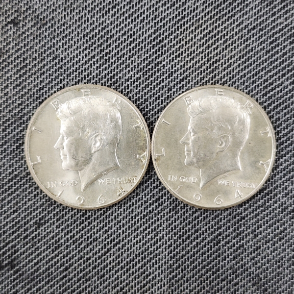 Two 1964 United States 90% Silver Kennedy Half Dollars ~ $1.00 Face Value