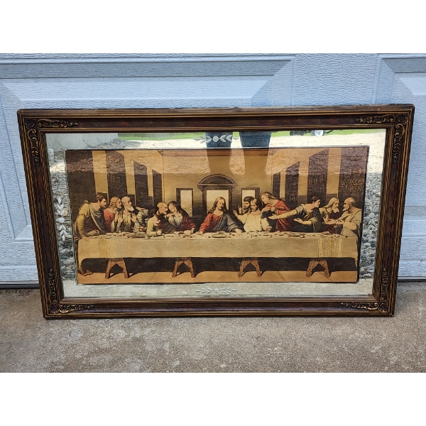 Vintage Wood Framed Mirrored "The Last Supper" Painting 