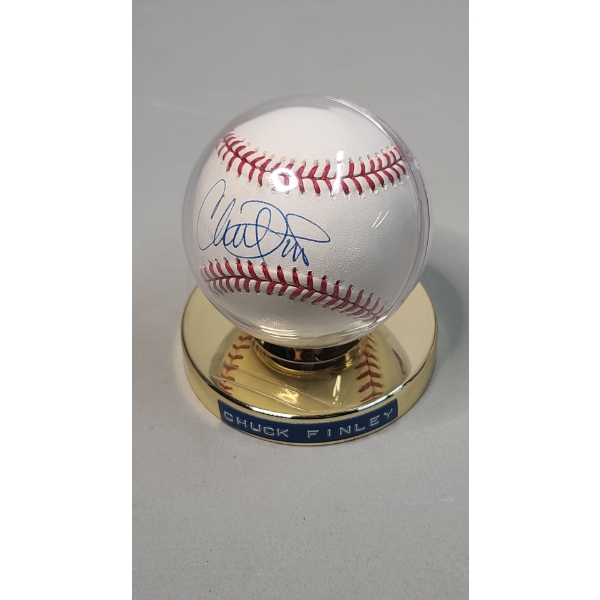 Chuck Finley Autographed Rawlings Baseball In Display Stand 