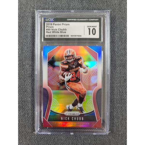 CGC 10 Gem Mint 2019 Panini Prizm Prizm #89 Nick Chubb Red White Blue