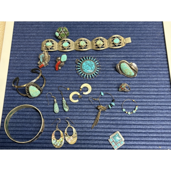 Costume Jewelry Lot of Beautiful Turquoise Items! - Several Earrings - Bracelets - Pins - Etc.