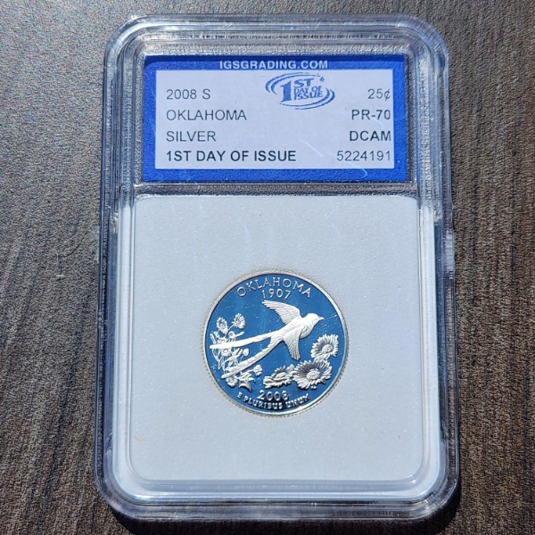 2008-S Oklahoma State SILVER Quarter - FDOI - IGS PR 70 DCAM