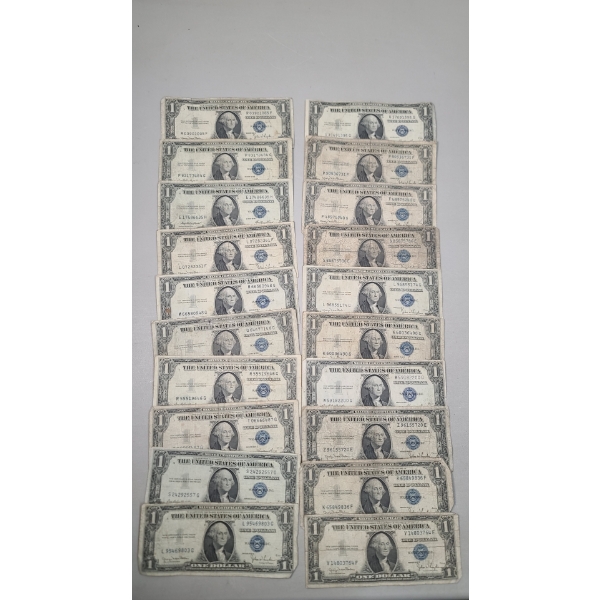 Lot Of (20) Assorted Series United States $1 Silver Certificates - Face Value: $20.00