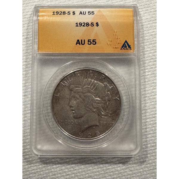 1928-S United States Peace Silver Dollar - Graded By ANACS AU-55 - Low Mintage