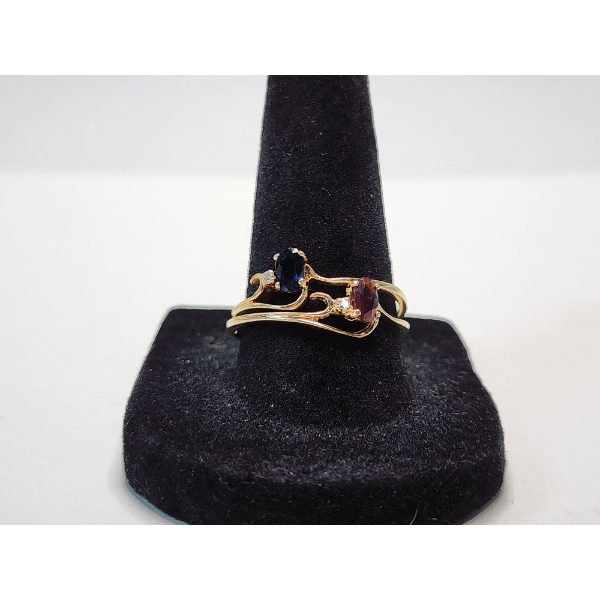 Two 10K Gold Rings With Deep Red and Blue Stones - Both Size 9 - TW: 2.0g
