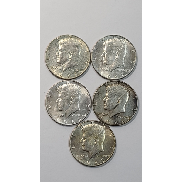 (5) Assorted Years/Mint Marks United States 40% Silver Kennedy Half Dollars - Face Value: $2.50