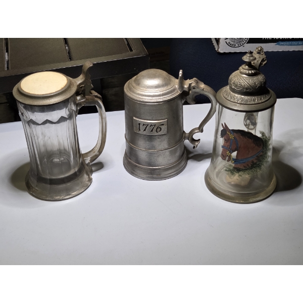 Gorgeous Vintage Stein Group Including Hand Painted Horse
