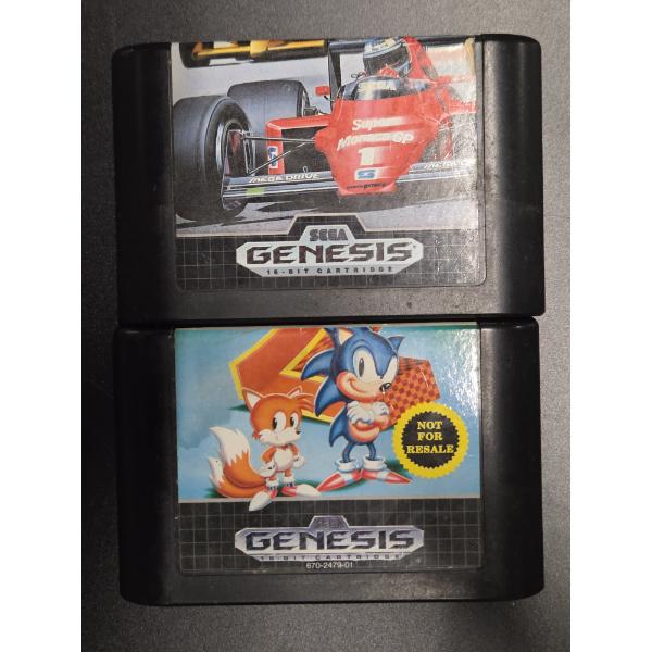 Sonic 2 And Super Monaco GP Sega Genesis Game Cartridges