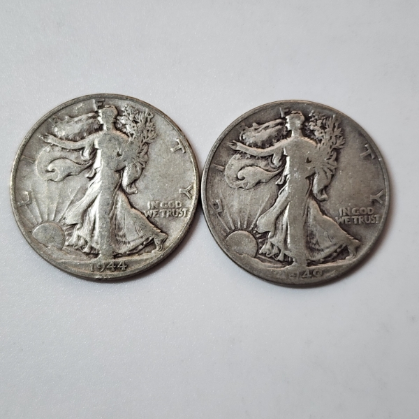 Two 90% Silver Walking Liberty Half Dollars: 1944-S & 1940 - Face Value: $1.00