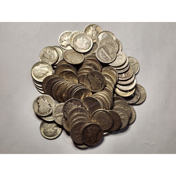 $10 Face Value in Assorted 90% Silver Dimes
