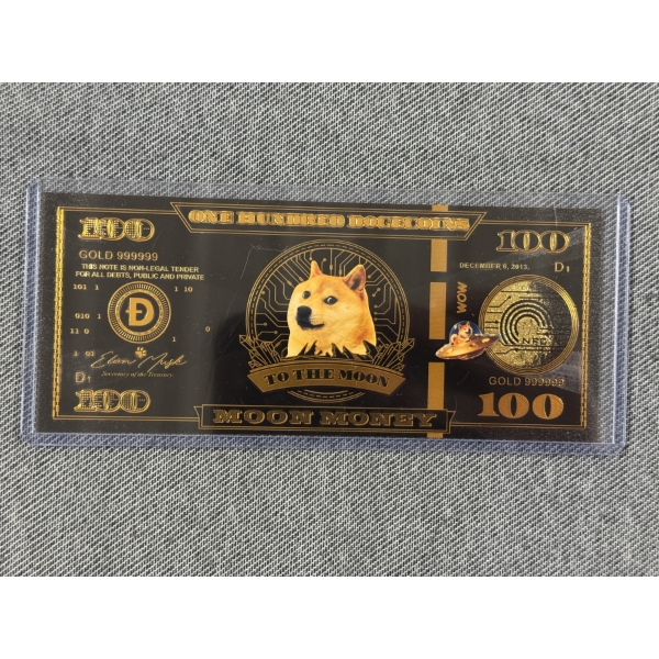 2013 - $100 Dogecoin Moon Money .999999 24K Gold Back In Protective Holder - Mint Condition