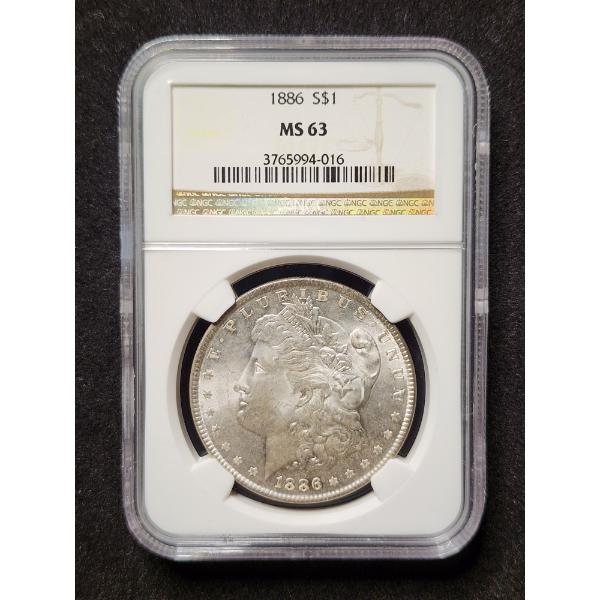 NGC MS63 Graded 1886 Morgan Silver Dollar - 90% Silver United States Coin
