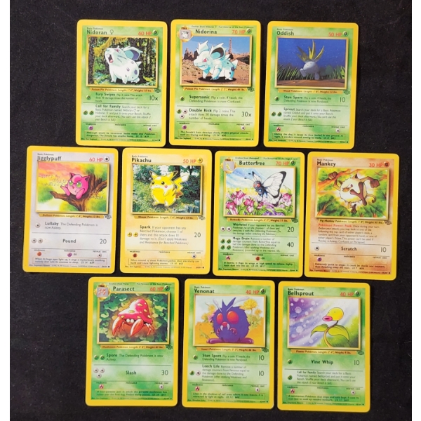 TEN Vintage 1999 Jungle Set Pokemon Trading Cards Ft. Pikachu, Jigglypuff & MORE!