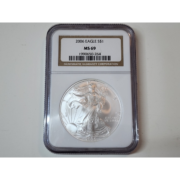 NGC MS69 2006 American Silver Eagle - 1 oz .999 Fine Silver 