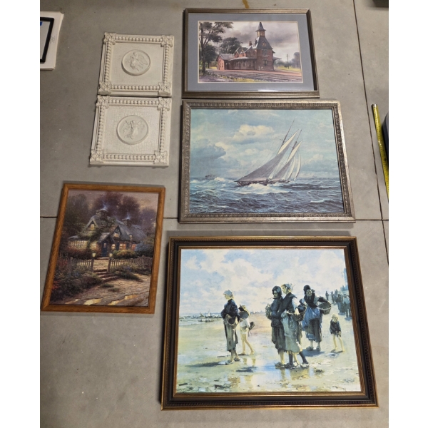 *Pick Up At Mantua Home-No Shipping Available* Six Piece Vintage Wall Art Collection Including Oil P
