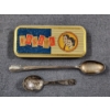 Image 1 : Two Silver Plated Spoons With Vintage Fossil Watch Tin