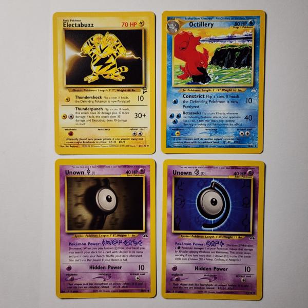 Four Assorted Vintage Pokemon Trading Cards Including Rare & Unown Cards ~ All Near Mint