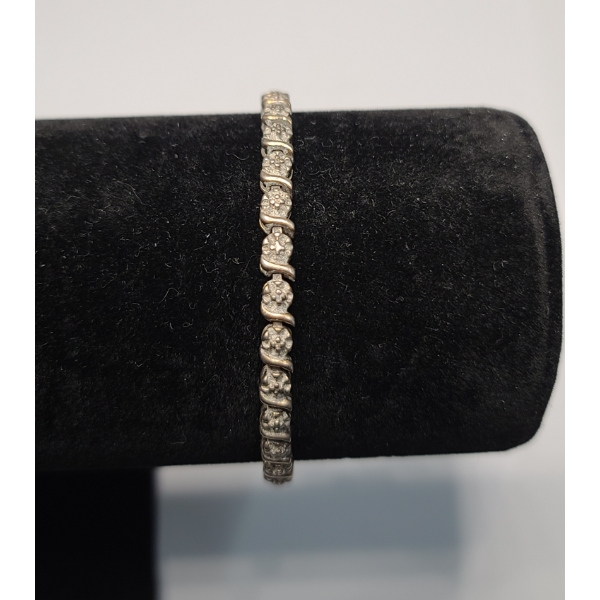Vintage Sterling Silver "S" Curve 7.5" Tennis Bracelet - Weight: 10.7g