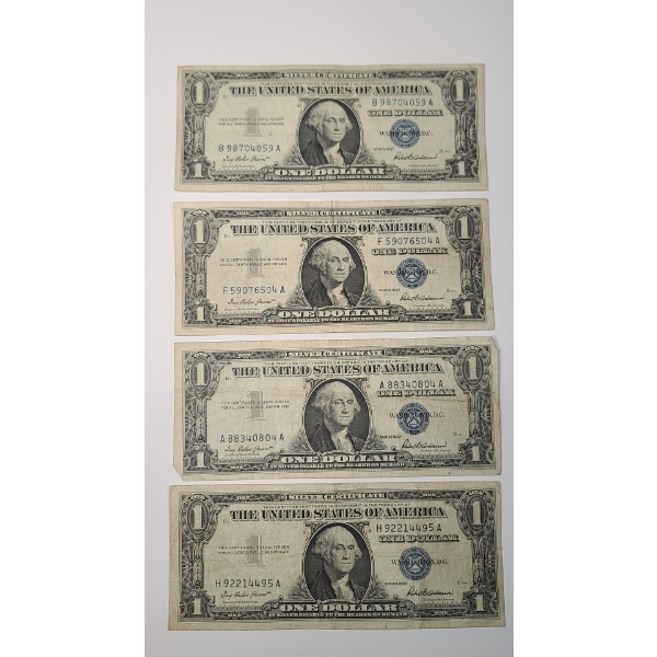(4) 1957 $1 Silver Certificate Bank Notes - Face Value: $4.00