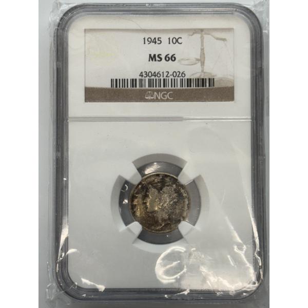 NGC MS66 Graded 1945 Mercury Dime 90% Silver - In Case - Mint Condition