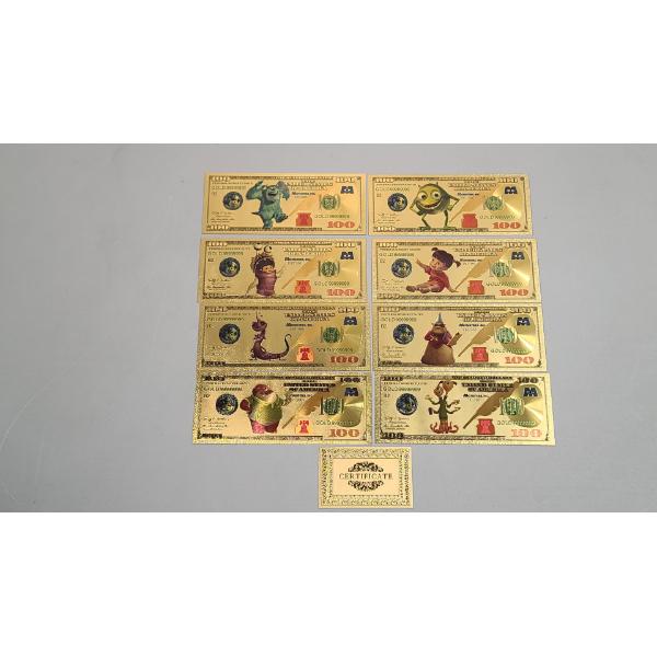 (8) Monsters INC Characters 999999 24K Gold Foil Banknotes Set w/ COA