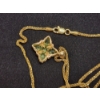 Image 3 : Beautiful 10K Gold 36" Necklace with Green Stone 10K Gold Flower Pendant - TW: 5.9g