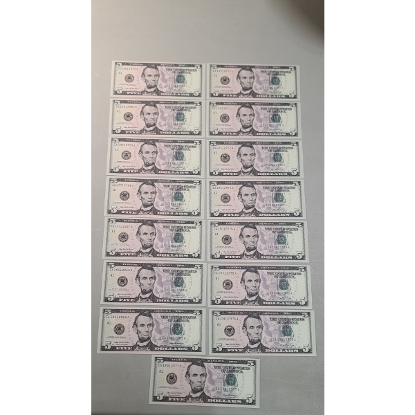 (15) SEQUENTIAL United States Series 2006 $5 Federal Reserve Notes - Face Value: $75