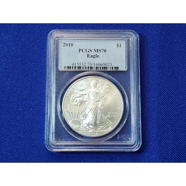2010 American Eagle Silver Coin 1 oz Fine Silver Graded MS 70 by PCGS