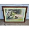 Image 1 : Vintage Wood Framed Joe Sambataro Impressionist Lithograph Print - Horses in a Meadow
