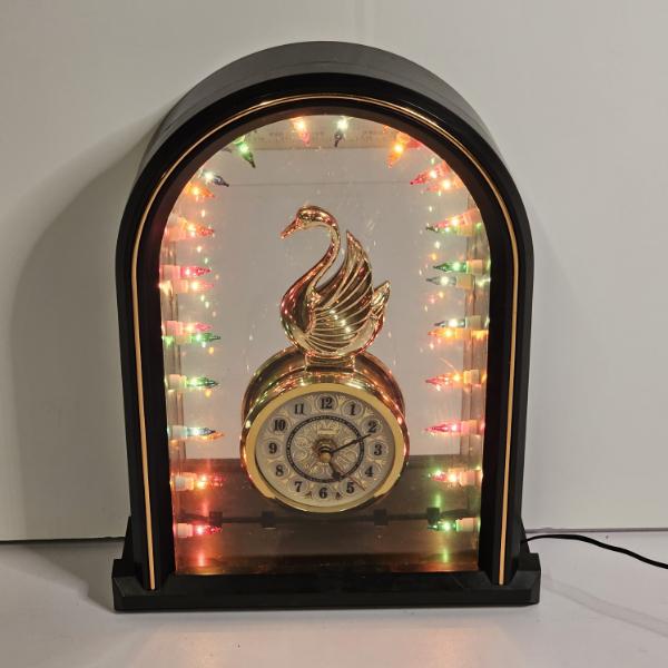 Vintage Lighted Swan Infinity Mirror Table Clock