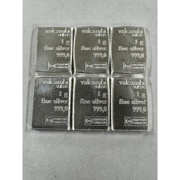 6 Valcambi Fine Silver 999.0 Bars Weighing 1 Gram Each ~ 6 TOTAL GRAMS .999 FINE SILVER - Mint 