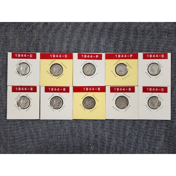 Ten Assorted Silver Mercury Dimes in Great Condition in Sleeves - $1.00 Face Value
