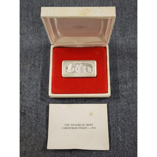 Solid Sterling Silver Franklin Mint 1974 Christmas Bar Weighing 65 Grams