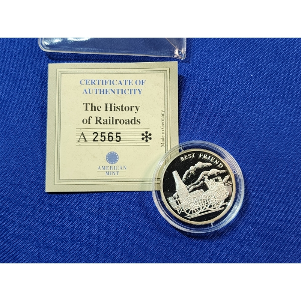 The History of the Railroads Proof-Like "Best Friend" .999 Silver Round w/ CoA