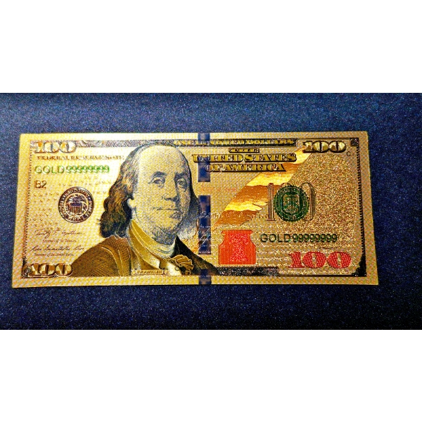 UNITED STATES GOLD FOIL $ 100 NOTE - PURE 24K - .999 FINE GOLD FOIL LAMINATED IN PROTECTIVE LAYER