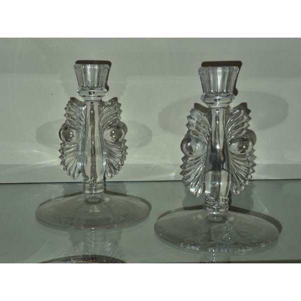 Pair Of Fostoria Antique Crystal Candlesticks As Shown Perfect Condition
