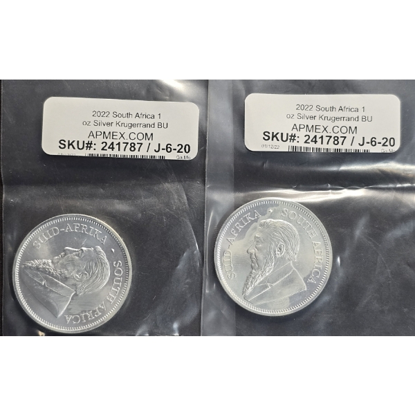 (2) 2022 South Africa 1oz Silver Krugerrands