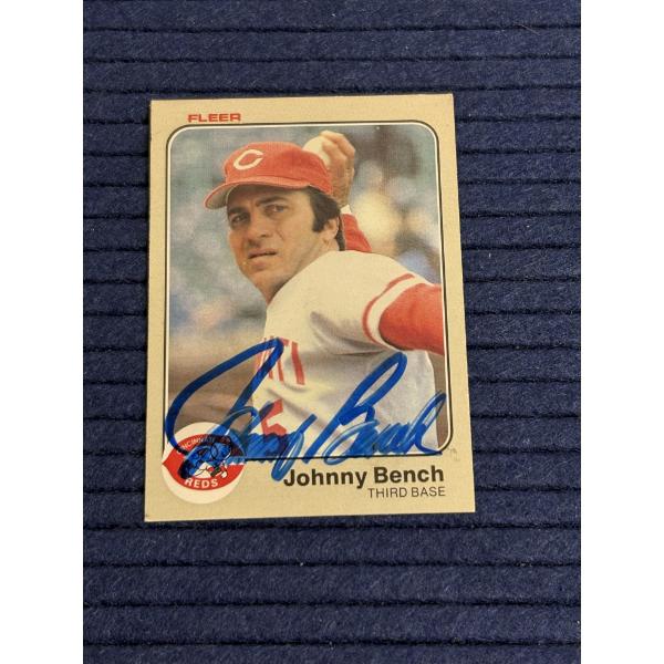 Johnny Bench Third Base Trading Card - Fleer - Autographed Card - Cincinnati Reds - Fleer 584 - 1983