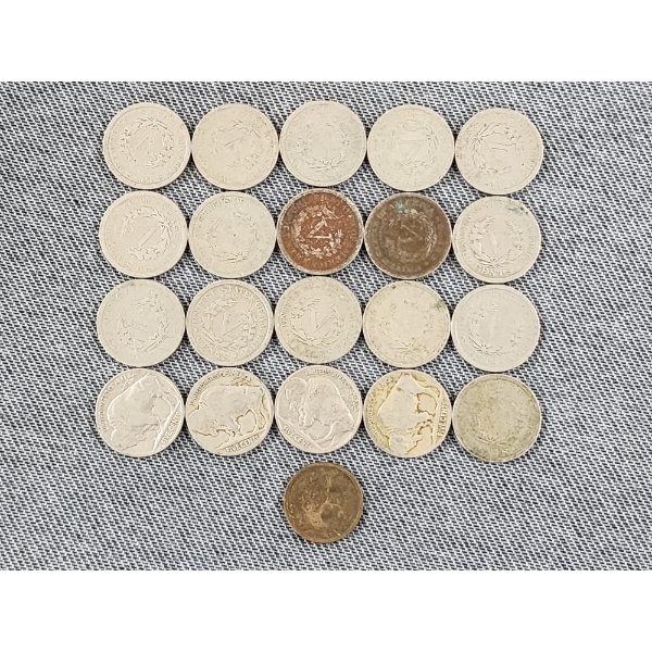 Lot of 20 Assorted U.S. Buffalo & "V" Nickels & 1889 Indian Head Penny - $1.01 Face Value