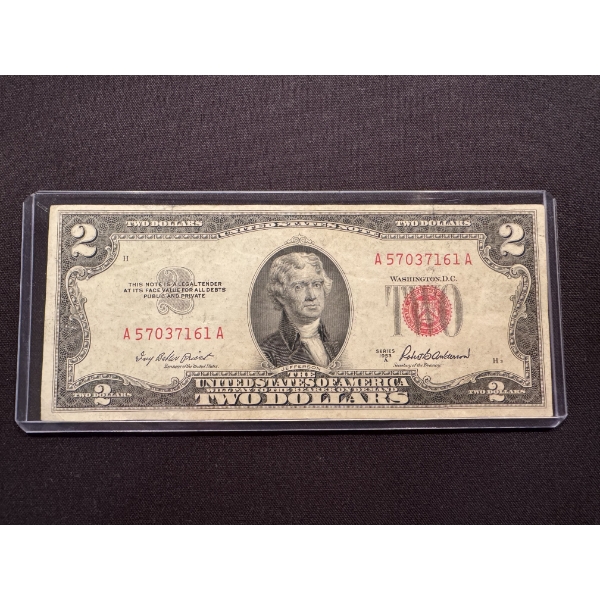 1953 United States Jefferson $2.00 Bill In Protective Holder - Excellent Condition